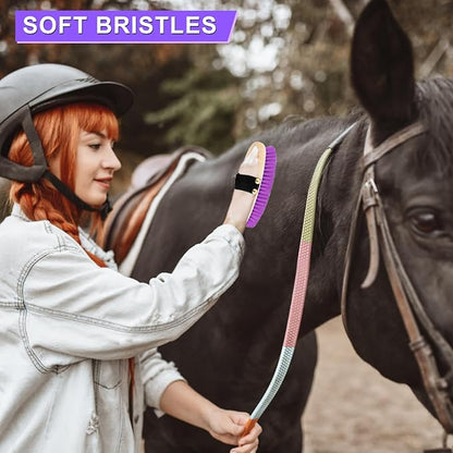 9 Pieces Grooming Kit with Tote Bag, Sweat Scraper, Sponge, Hoof Pick, Curry Comb for Horse Riders Beginners (Purple)