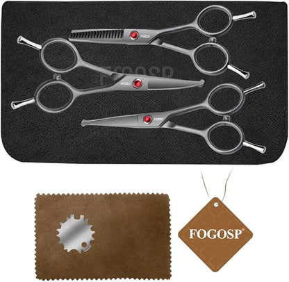 4.5" Dog Grooming Scissors - 3 Pcs Curved & Straight Thinning Shears for Small Dogs & Cats - Japan 440C Stainless Steel