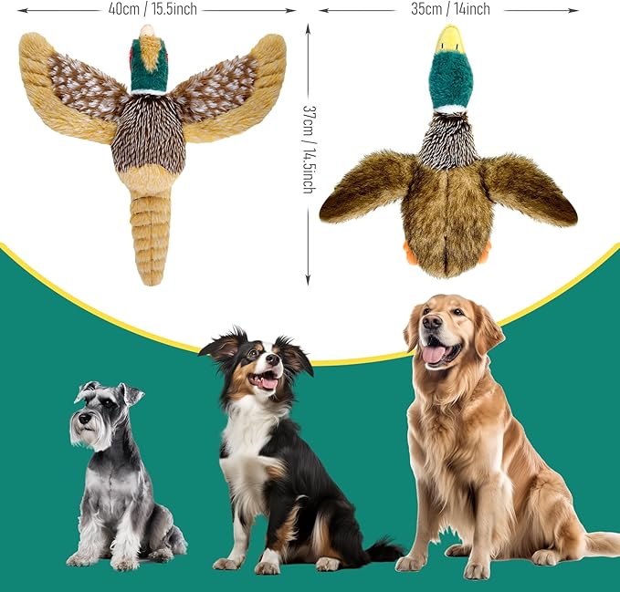 2 PCS Mallard Duck Dog Toys Squeaky D og Toy ,Stuffed Pheasant Do g Chew Toys Plush Mallard Duck Do g To y Interactive Do g Toys to Keep Them Busy , Pheasant Dog To y for Small Middle and Large Dogs