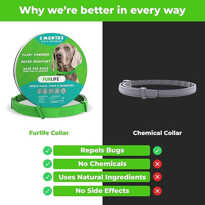 FurLife Flea and Tick Collar for Dogs – Waterproof Green Dog Collar, Pet Supplies for Tick and Flea Prevention for Dogs, Safe for All Breeds