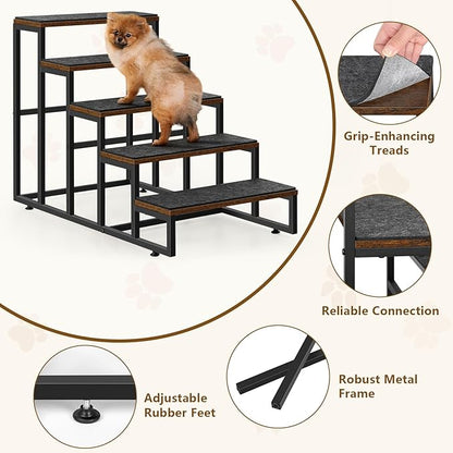 Dog Stairs Ramps Dog Stairs for High Bed Couch 5 Tier Pet Stairs for Small Medium Large Dogs and Cats Pet Step with Non-Slip Stair Tread for Puppy, The Old, and Injured Dogs