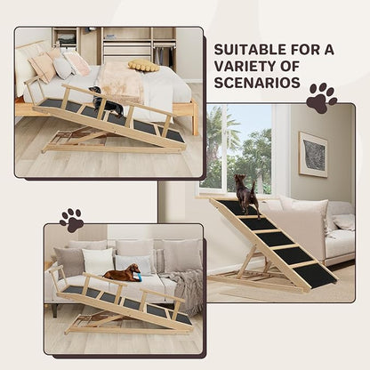 Dog Ramp for Bed PANTAZO Adjustable Ramps for Small Dogs to Get on Bed, Up to 28.5 Inches, 48'' Long,120lbs with Anti-Slip Grip & Safety Rail