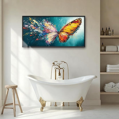 Extra Large Framed Abstract Butterfly Wall Art,Colorful Graffiti Wall Decor,Splashing Wings Pictures for Living Room,Canvas Print Painting Modern Artwork Bedroom Office Bathroom Home Decor 60L x30W