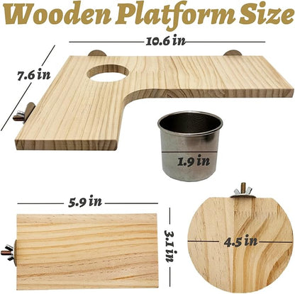 8 Pcs Wooden Hamster Cage Platform Set Wood Juvenile Chinchilla Shelves, Squirrel L-Shape Corner Ledge with Hole Cooling Standing Board Rat Cage Accessories for Gerbil Small Animal Climbing