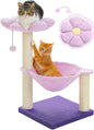 Flower Cat Scratching Post, 28" Cute Cat Tree Tower for Indoor Cats with Large Hammock Soft Perch Bed, Replaceable Toy Ball for Kittens, Purple