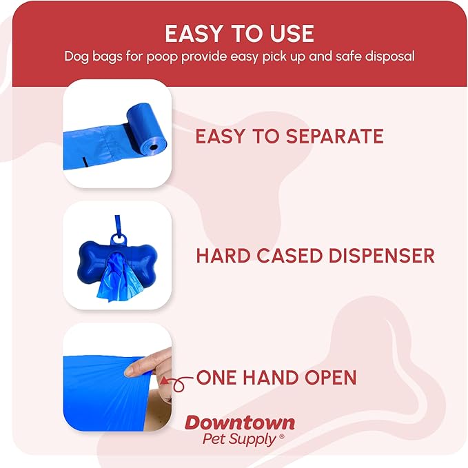 Downtown Pet Supply Dog Waste Bags (1000 CT - Rainbow Bags & 2 Dispensers) Clips to Dog Leashes & Harnesses - Poop Scoop Bags are Leak-Proof & Unscented