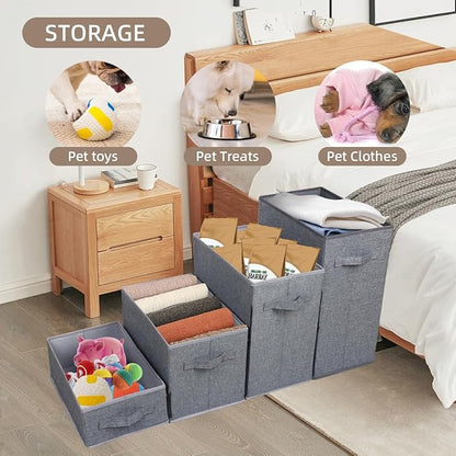 Dog Stairs with Storage, 4-Step Folding Pet Steps for Small Dogs and Cats, Pet Steps Storage with Zip, Pet Stairs for High Bed, Couch and Car Ramp (Gray, 4 Steps no Condo)