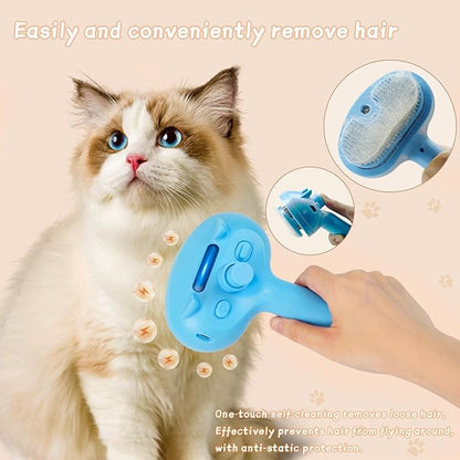 5-in-1 Pet Steam Brush for Cats & Dogs – Grooming, Shedding, Massage & One-Touch Clean for Short & Long Hair Pets – Electric Cat Brush with Comb & Steam (Blue)
