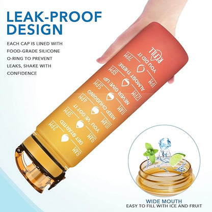 Enerbone Water Bottle, Leakproof BPA & Toxic Free, Motivational Water Bottle with Times to Drink and Straw, Fitness Sports Water Bottle with Strap for Office, Gym, Outdoor Sports