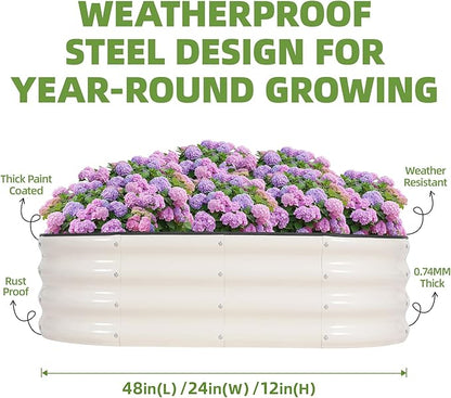 G GOOD GAIN Galvanized Metal Raised Garden Bed Kit - 4x2x1FT Outdoor Planter Box with Safety Edging and Gloves for Vegetables, Fruits, Flowers(White, 2PC)