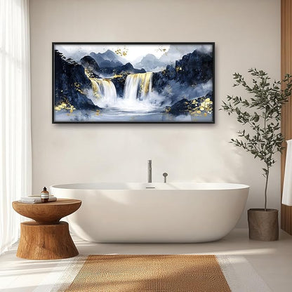 Extra Large Abstract Golden Waterfall Framed Wall Art for Living Room,Oversized Foggy Mountain Pictures Wall Decor,Canvas Print Painting Modern Artwork Bedroom Office Bathroom 60L" x 30W"