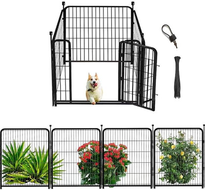 Dog Playpen 32 inch(H) 4 Panels Dog Fence Outdoor for Yard. Metal Dog Pen Heavy Duty Pet Puppy Exercise Pen for Rv Camping Garden Yard, Wide Door Low Threshold Dog Fence Total 8.9 Ft(L)