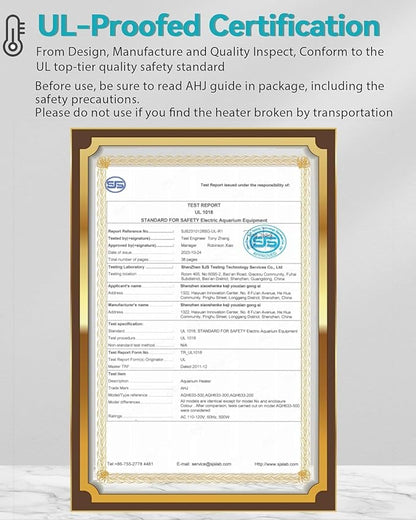 Aquarium Heater for 40-55-75 Gallon, 300W Submersible Fish Tank Water Heater with Accurate Temperature Control, Over-Temp Protect, Auto Shut-Off, Quick Heat up for Saltwater & Freshwater