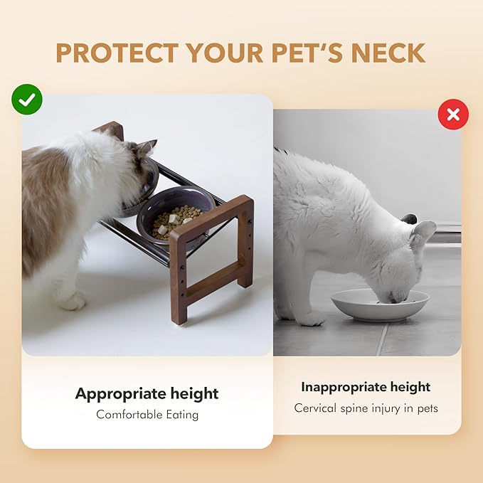 5.5inch Ceramic Adjustable Raised Double Bowls Set with Stand, 3 Heights Elevated, 2 Placement Options, Food and Water Dishes for Puppy, Cats（Double Bowls+Stand, Reactived Glaze -Grey