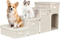 Dog Stairs with Storage, Folding Pet Steps with Zip for Small Dogs and Cats, 4-Step Pet Stairs with Pet House for High Bed, Couch and Car Ramp, Up to 200 Lbs (Beige, 4 Steps with Condo)