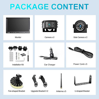 Fookoo HD 10" Wireless Backup Camera System, 1080P 10-inch Quad Split Monitor w/Recording, Waterproof Side & Rear View Cameras, 4 Channel, Digital Signal, Parking Lines for RV/Truck/Trailer