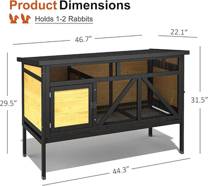 46.7" Rabbit Cage Elevated Bunny Cage Indoor, Outdoor Rabbit Hutch Hamster Cages for Small Animals, Wooden Guinea Pig Cages with Removable Tray & Waterproof Asphalt Roof & Bottom Wire Mesh