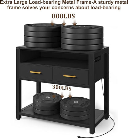 40-50 Gallon Aquarium Stand with Stable Metal Frame & Power Outlet, Heavy-Duty Fish Tank Stand with Waterproof Mat, 800LBS Capacity Storage Cabinet, Suitable for Turtle Tank, Reptile Terrarium, Black