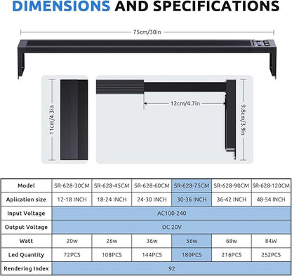 24/7 LED Aquarium Light for 30-36 Inch Fish Tank, Auto On Off with Timer, 9 Colors, Adjustable Brightness, Daylight Moonlight Mode, Full Spectrum Fish Tank Light for Plants, 56W
