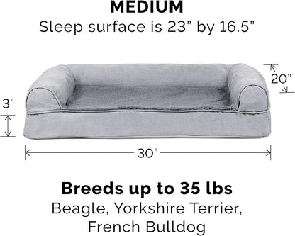Furhaven Cooling Gel Dog Bed for Medium/Small Dogs w/ Removable Bolsters & Washable Cover, For Dogs Up to 35 lbs - Plush & Suede Sofa - Gray, Medium