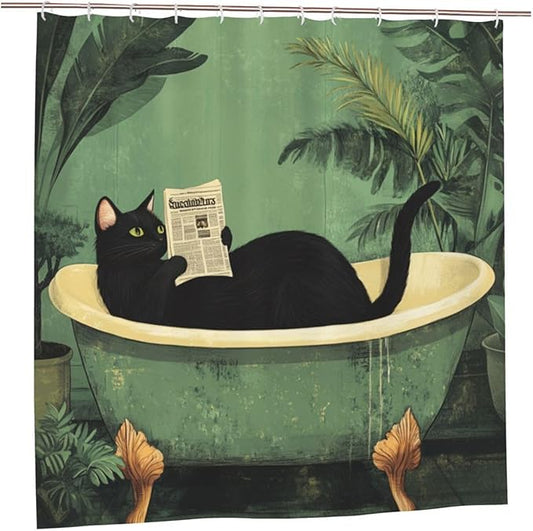 Jakayla Cat Shower Curtain Fabric Shower Curtains for Bathroom Modern Aesthetic Cloth Shower Curtain Set with Hooks 72x72 Inch (Cat in The Bathtub)