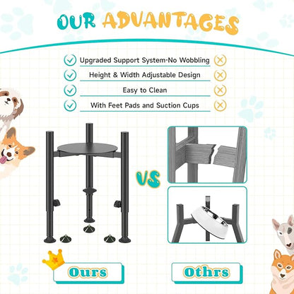 Adjustable Dog Bowls Elevated Stand- 4 Heights, Wide 6-10" -Oppro Metal Raised Tall Single Dog Food Bowl Stands Holder, Upgrade Lifted Water Feeder with Tray for Medium Large Small Breed, Black