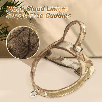 Forestpaw No Pull Dog Harness - Soft Flannel Padded Tactical Dog Vest Harness with Quick Release Buckle, Adjustable Reflective Pet Harness for Medium Dogs Walking Training,Brown Camouflage M