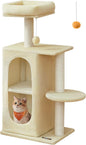 Feandrea Cat Tree Tower with 2 Caves for Multi-Cat Households, Kittens, Scratching Posts, Sand Beige UPCT005Y01