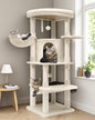 Globlazer Corner Cat Tree Tower with Scratching Post for Indoor Cats, 51in Plush Multi-Level Cat Tower with Large Hammock, Fan-Shaped Padded Perch, Spacious Cat Condo, Hanging Basket, C51, Light Beige