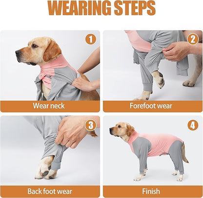 Dog Recovery Suit, Abdominal Wound After Surgery Wear, Prevent Licking Wounds, E-Collar & Cone Alternatives, Long Sleeve Postoperative Shirts Dog Pajamas Prevent Shedding(XL, Pink)