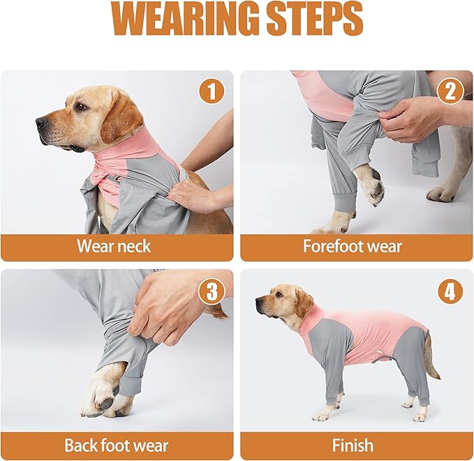 Dog Recovery Suit, Abdominal Wound After Surgery Wear, Prevent Licking Wounds, E-Collar & Cone Alternatives, Long Sleeve Postoperative Shirts Dog Bodysuit Prevent Shedding(Medium, Pink)