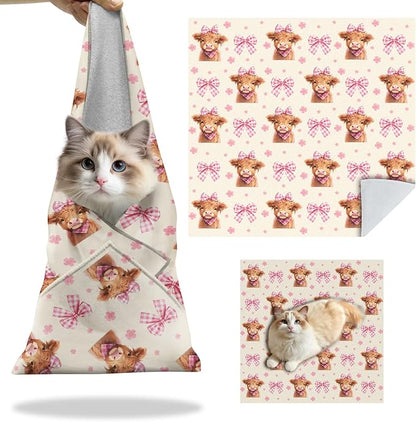 27.6" Cat Grooming Wrap, Self Adhesive Cat Wrap for Cutting Nails, Anti-Escape Calming Cat Swaddle Wrap for Medicine Ear Cleaning, Cow Anti-Scratch Cats Burrito Restraint Blanket, Practical Pet Tool