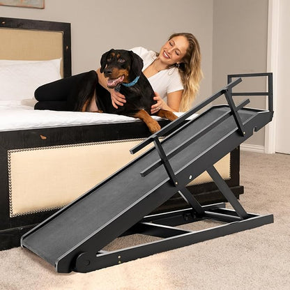 ABORON Folding Pet Ramp, 5-Level Adjustable Dog Ramp for Bed, Couch, SUV - High Traction Rubber Surface, Supports up to 200 lbs, 45.2" Long - Ideal for Small & Large Dogs & Cats,Black Finish