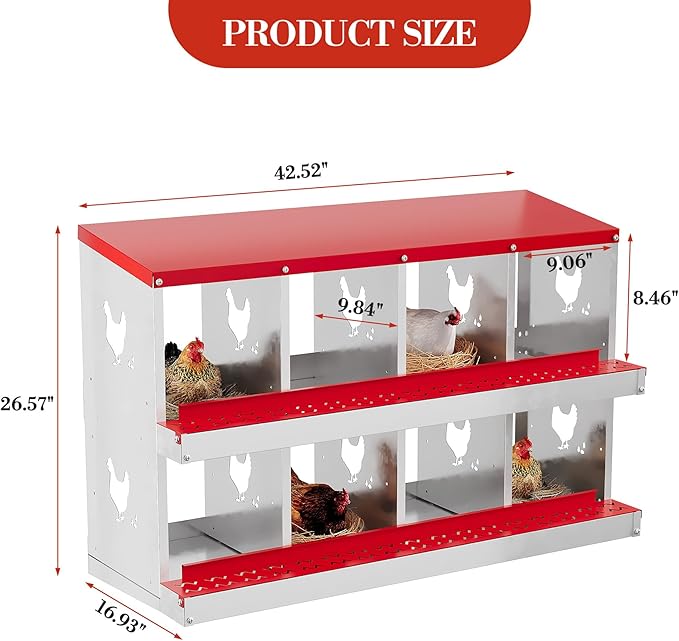 8 Hole Chicken Nesting Box with Roll Out Egg Tray, Rustproof & Ventilated Chicken Laying Boxes for Hens, Chickens, Ducks | Easy-Clean Poultry Coop Accessories