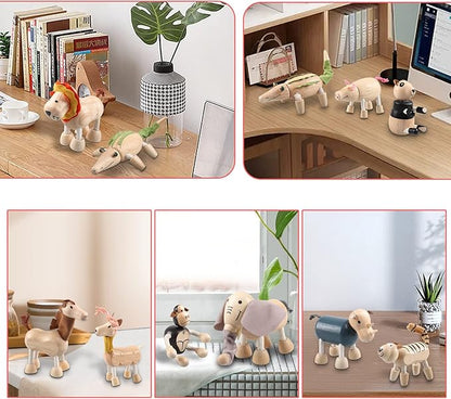 12PCS Bendable Wooden Animal Toys, Fun and Posable Animal Toys for Early Education, Smooth Natural Wood, Safari Farm Wood Animals Learning Toy for Kids
