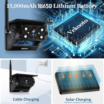 2 Magnetic Solar Wireless Backup Camera with 7'' IPS Touchscreen, 15,000mAh Rechargeable, Auto Sleep, No Wiring, 1080P Night Vision Wireless Backup Camera for Trucks, RV, Trailer, Camper VEKOOTO VK7-2