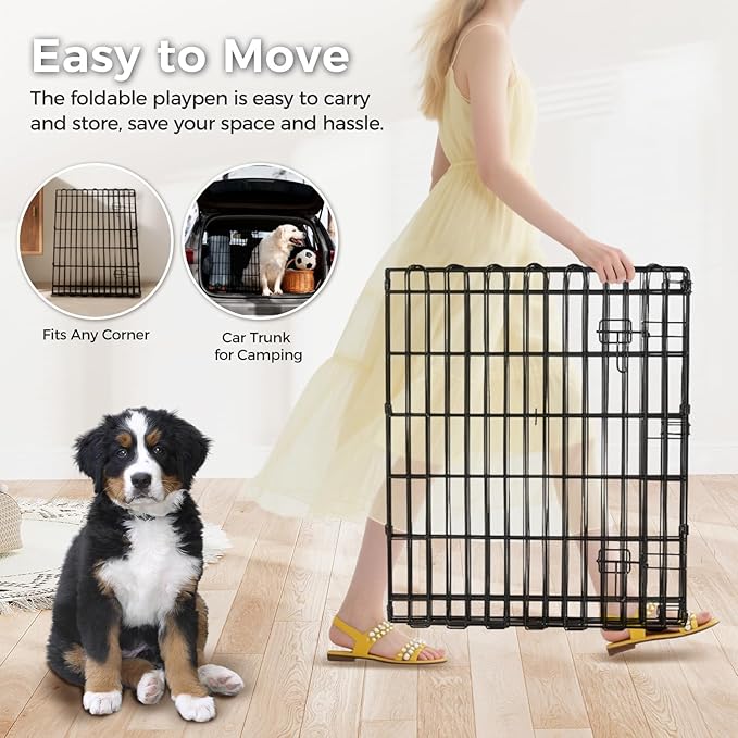 Foldable Dog Playpen 36" Height 8 Panels Metal Exercise Pen No Door - Indoor/Outdoor Dog Play Pen for Small-Medium Dogs, Portable Pet Fence for Yard Garden Camping, Black