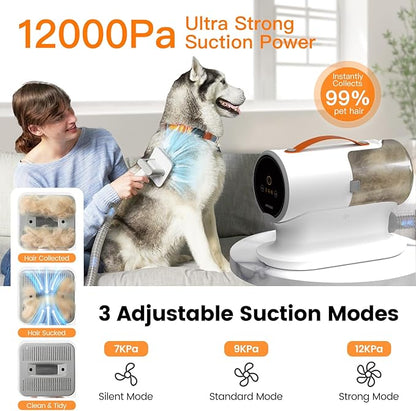 AIRROBO Dog Grooming Vacuum, Dog Grooming Kit,12000Pa Strong Pet Vacuum, 2L Large Capacity Vacuum for Shedding Grooming Hair, Quiet,PG100