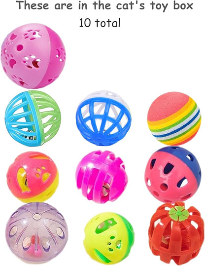 10-Pack Colorful Cat Toy Balls with Bells for Indoor Cats and Kittens (1.5'' - 2.3'', Cat Toys Mega Set)