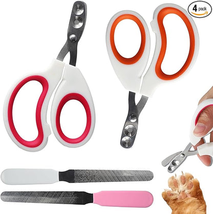2 PCS Bearded Dragon Nail Clippers, Cat Nail Trimmer, Stainless Steel Cat Claw Clippers, with (White + Pink) Files * 2, Suitable for Reptiles, Novice Pet Families (Orange + Rose Red)