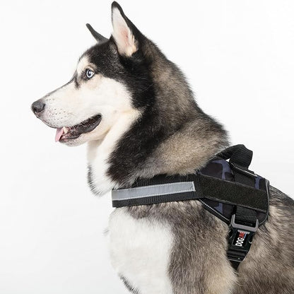 Dogline Dog Harness, Reflective No-Pull Adjustable Vest with Handle for Walking, Training, Breathable, No - Choke Harness for Small, Medium or Large Dogs Room for Patches Girraffe Grey S 18"-24"