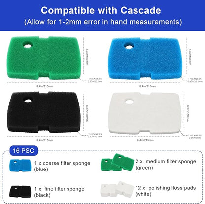 16 PCS Replacement Canister Filter Pad Compatible with Pennplax Cascade 1200/1500 CCF4UL/CCF5UL, Aquarium Sponge Media Parts Canister Filter Floss Pads for Fish Tank