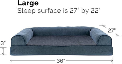 Furhaven Cooling Gel Dog Bed for Large/Medium Dogs w/ Removable Bolsters & Washable Cover, For Dogs Up to 55 lbs - Sherpa & Chenille Sofa - Orion Blue, Large