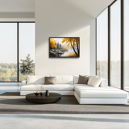 Framed Large Tree Wall Art for Living Room, Oversized Zen Trees Wall Decor, Black and Golden Forest Canvas Pictures Home Decoration for Living Room Bedroom Office 36"x24"