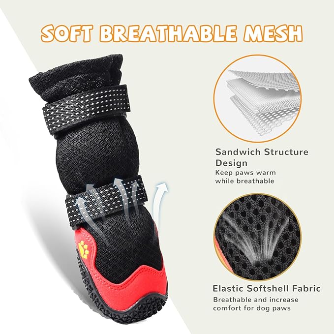 Dog Shoes for Medium Large Size Dogs, Breathable Dog Shoe for Hot Pavement, Dog Booties and Paw Protectors to Prevent Licking, Anti-Slip Dog Boots with Reflective for Summer, Hiking, Snow (Size 1)