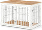 48 Inch Heavy Duty Dog Crate Furniture for Large Dogs, Decorative Pet House End Table, Extra Large Wooden Cage Kennel Furniture Indoor, Natural and White