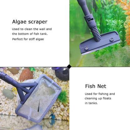 AQUANEAT 6 in 1 Fish Tank Cleaning Tools, Aquarium Cleaner Set with Adjustable Handle, Including Algae Scraper, Sponge Pad, Fish Net, and Brush