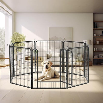 Dog Playpen, Outdoor Dog Fence, 8 Panels, 32" H Dog Pen for Medium/Small Dogs, Heavy Duty Metal Pet Fence with Gate, Portable Dog Fence for RV Camping and Yard (Black)