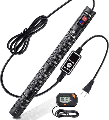 Aquarium Heater Submersible Fish Tank 500W& Turtle Tank Heater with External Adjustment Controller, Included Thermometer, LED Display, Overheat Protection, Detachable Cover, for Saltwater&Freshwater