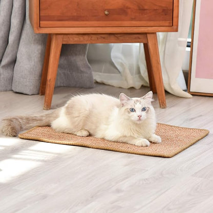 FUKUMARU Cat Scratcher Mat, 23.6 X 15.7 Inch Natural Sisal Cat Scratch Mats, Horizontal Cat Floor Scratching Pad Rug with Sticky Tapes, Protect Couch and Carpets